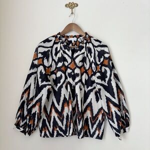 Willa Story Meg Ikat Peasant Blouse Large Button Front